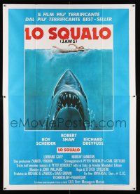 2b206 JAWS Italian 2p R70s art of Spielberg's classic man-eating shark attacking sexy swimmer!