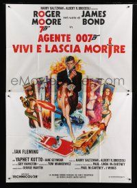 2b216 LIVE & LET DIE Italian 2p R70s art of Roger Moore as James Bond by Robert McGinnis!