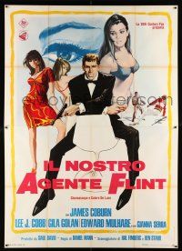 2b228 OUR MAN FLINT Italian 2p '66 art of James Coburn & sexy ladies, James Bond spy spoof!