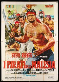 2b232 PIRATES OF MALAYSIA Italian 2p '64 cool c/u art of swashbuckler Steve Reeves by Ciriello!