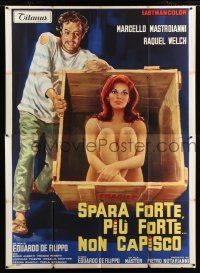 2b240 SHOOT LOUD, LOUDER I DON'T UNDERSTAND Italian 2p '66 art of sexy Raquel Welch in crate!