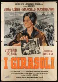 2b246 SUNFLOWER Italian 2p '70 De Sica's I Girasoli, Mastroianni, Symeoni art of Sophia Loren!