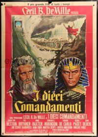 2b250 TEN COMMANDMENTS Italian 2p R68 DeMille classic, cool art of Charlton Heston & Yul Brynner!