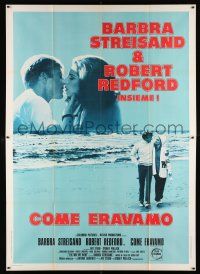2b265 WAY WE WERE Italian 2p '74 Barbra Streisand & Robert Redford walk on beach & kissing!
