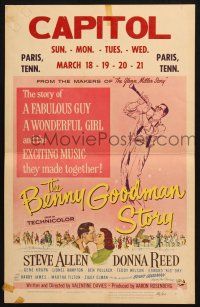 2b644 BENNY GOODMAN STORY WC '56 Steve Allen as Goodman, Donna Reed, Gene Krupa, Reynold Brown art