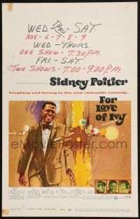 2b714 FOR LOVE OF IVY WC '68 Daniel Mann, cool colorful artwork of Sidney Poitier by Bob Peak!