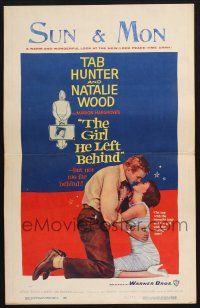 2b729 GIRL HE LEFT BEHIND WC '56 romantic image of Tab Hunter about to kiss Natalie Wood!