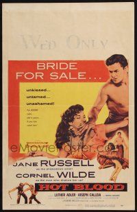 2b760 HOT BLOOD WC '56 great image of barechested Cornel Wilde grabbing Jane Russell, Nicholas Ray