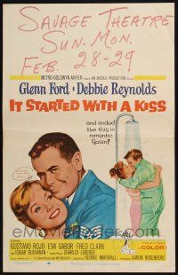 2b781 IT STARTED WITH A KISS WC '59 Glenn Ford & Debbie Reynolds kissing in shower in Spain!
