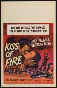 2b794 KISS OF FIRE WC '55 romantic art of Jack Palance as El Tigre & sexy Barbara Rush!