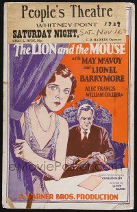 2b805 LION & THE MOUSE WC '28 cool art of May McAvoy & Lionel Barrymore holding ticker tape!