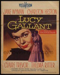 2b814 LUCY GALLANT WC '55 art of Jane Wyman, plus full-length kissing Charlton Heston!
