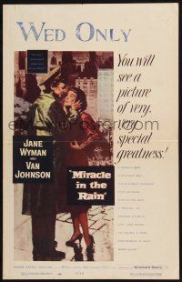 2b829 MIRACLE IN THE RAIN WC '56 great romantic art of Jane Wyman & Van Johnson!