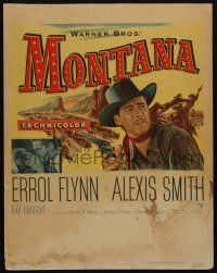 2b834 MONTANA WC '50 artwork of cowboy Errol Flynn pointing gun, Alexis Smith