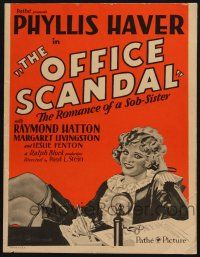 2b849 OFFICE SCANDAL WC '29 artwork of sexy Phyllis Haver at desk, the romance of a sob-sister!