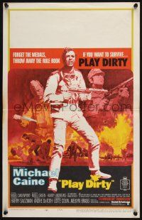 2b868 PLAY DIRTY WC '69 cool art of WWII soldier Michael Caine with machine gun!