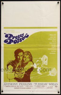 2b872 PRETTY POISON WC '68 cool artwork of psycho Anthony Perkins & crazy Tuesday Weld!