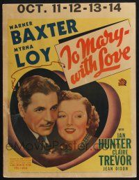 2b950 TO MARY - WITH LOVE WC '36 great portrait of pretty Myrna Loy & Warner Baxter!