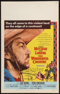 2b990 WONDERFUL COUNTRY WC '59 great close up artwork of Texan Robert Mitchum in sombrero!