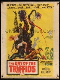 2c288 DAY OF THE TRIFFIDS 30x40 '62 classic English sci-fi horror, cool art of monster with girl!