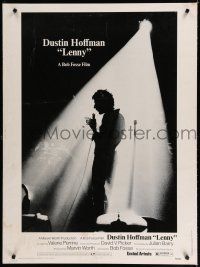 2c321 LENNY 30x40 '74 cool silhouette of Dustin Hoffman as comedian Lenny Bruce at microphone!