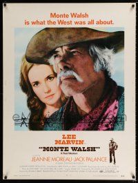 2c327 MONTE WALSH 30x40 '70 super close up of cowboy Lee Marvin & pretty Jeanne Moreau!