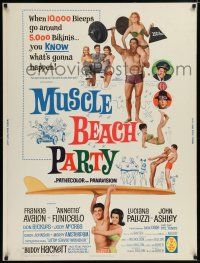 2c328 MUSCLE BEACH PARTY 30x40 '64 Frankie & Annette, 10,000 biceps & 5,000 bikinis!