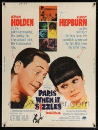 2c334 PARIS WHEN IT SIZZLES 30x40 '64 Audrey Hepburn with William Holden in France!