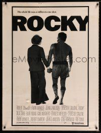 2c343 ROCKY 30x40 '77 Sylvester Stallone & Talia Shire holding hands, boxing classic!