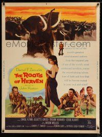 2c345 ROOTS OF HEAVEN style Z 30x40 '58 John Huston, Errol Flynn & sexy Julie Greco in Africa!