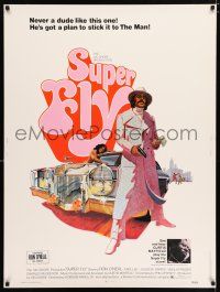 2c361 SUPER FLY 30x40 '72 great artwork of Ron O'Neal with car & girl sticking it to The Man!
