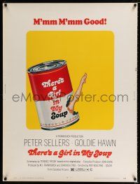 2c366 THERE'S A GIRL IN MY SOUP 30x40 '71 Peter Sellers, Goldie Hawn, Campbells soup can art!