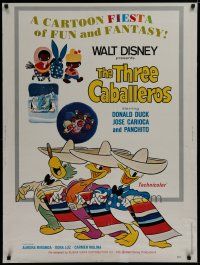 2c368 THREE CABALLEROS 30x40 R77 Disney, cartoon art of Donald Duck, Panchito & Joe Carioca!