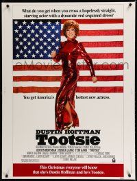 2c370 TOOTSIE 30x40 '82 full-length Dustin Hoffman in drag by American flag!