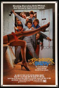 2c384 BACHELOR PARTY 40x60 '84 wild wacky image of hard partying Tom Hanks & sexy legs!