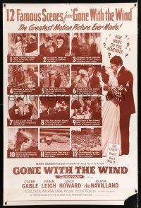 2c408 GONE WITH THE WIND 40x60 R54 Clark Gable, Vivien Leigh, Leslie Howard, Olivia de Havilland!