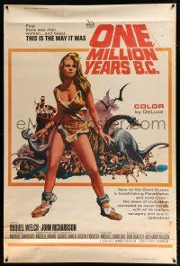 2c426 ONE MILLION YEARS B.C. 40x60 '66 full-length sexiest prehistoric cave woman Raquel Welch!