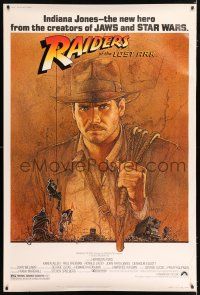 2c432 RAIDERS OF THE LOST ARK 40x60 '81 great art of adventurer Harrison Ford by Richard Amsel!