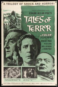 2c444 TALES OF TERROR 40x60 '62 close up images of Peter Lorre, Vincent Price & Basil Rathbone!