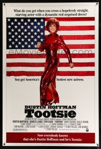 2c448 TOOTSIE 40x60 '82 full-length Dustin Hoffman in drag by American flag!