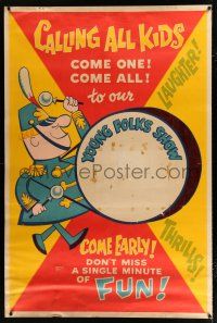 2c456 YOUNG FOLKS SHOW stock 40x60 '40s art of wacky marching band drummer, calling all kids!