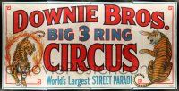 2c090 DOWNIE BROS. BIG 3 RING CIRCUS 79x158 circus poster '30s artwork of big cat act!