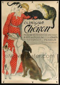 2c205 CLINIQUE CHERON French commercial poster '90s wonderful Steinlen artwork of woman & pets!