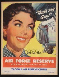 2c074 AIR FORCE RESERVE special 17x22 '50s art of pretty woman & pilot boarding aircraft!