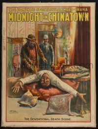 2c001 MIDNIGHT IN CHINATOWN 21x28 stage play poster c1903 great stone litho of the death scene!