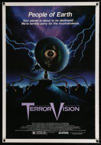 2c252 TERRORVISION 1sh '86 Diane Franklin, Gerrit Graham, wild alien invasion art!