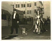 2d209 BRINGING UP BABY deluxe candid 7.75x9.75 still '38 Katharine Hepburn & Cary Grant w/ leopard!
