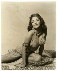 2d524 JOAN COLLINS 7.5x9.25 still '55 in skimpy outfit on leopardskin from Land of the Pharaohs!