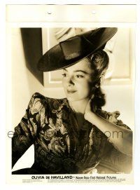 2d687 OLIVIA DE HAVILLAND 8x11 key book still '30s beautiful close portrait in great dress & hat!