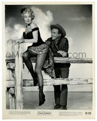 2d751 RANCHO NOTORIOUS 8x10.25 still '52 Arthur Kennedy smiles at sexy Marlene Dietrich on fence!